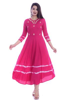 Women Long Gwon Gotta Patti Work Rayon Long Kurta Kurtis Anarkali Suits 1