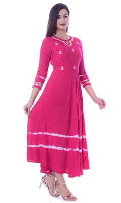 Women Long Gwon Gotta Patti Work Rayon Long Kurta Kurtis Anarkali Suits 2