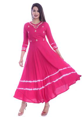Women Long Gwon Gotta Patti Work Rayon Long Kurta Kurtis Anarkali Suits 3