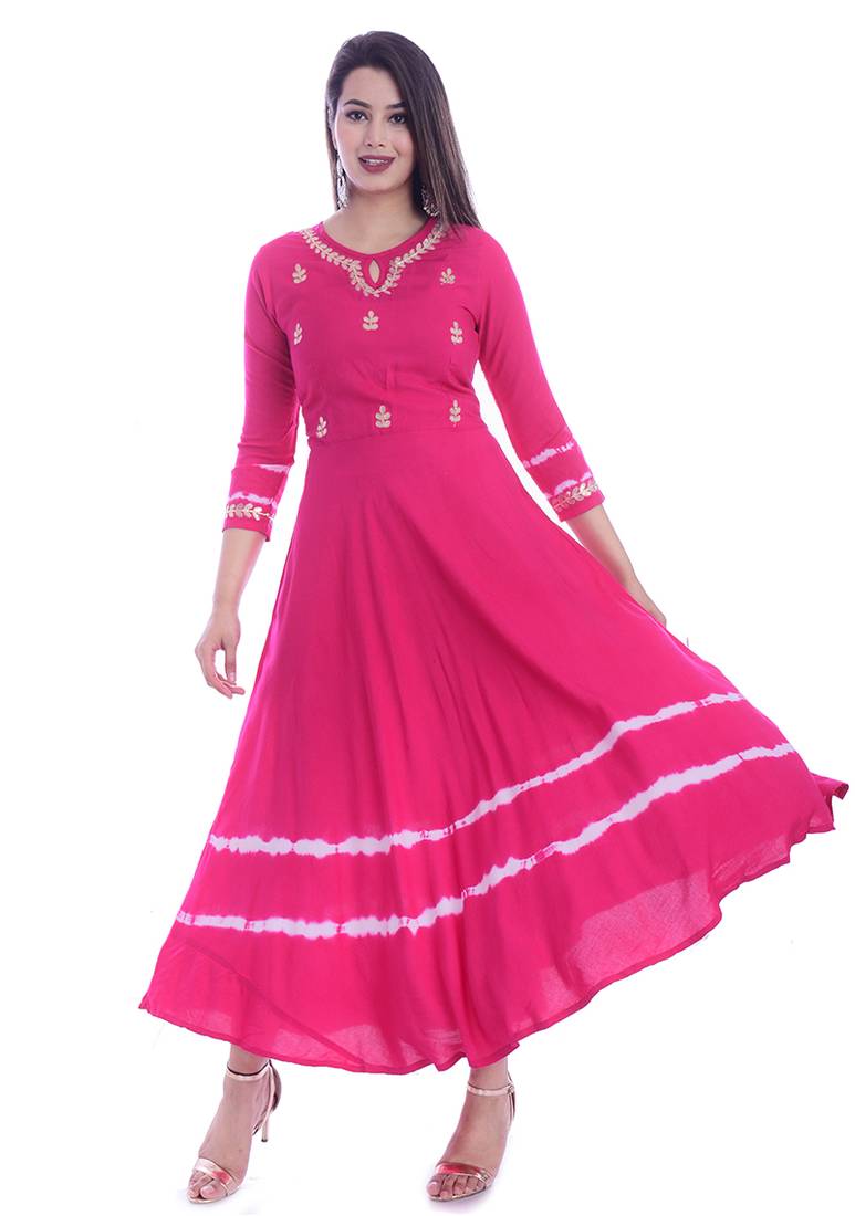 Women Long Gwon Gotta Patti Work Rayon Long Kurta Kurtis Anarkali Suits