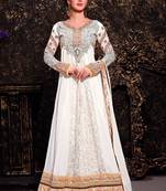 Off White embroidered georgette semi stitched salwar with dupatta