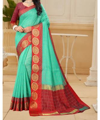 green woven art silk saree with blouse 1