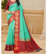 green woven art silk saree with blouse