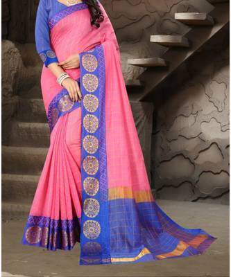 pink woven art silk saree with blouse 1
