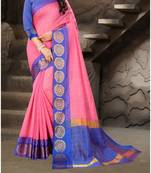 pink woven art silk saree with blouse