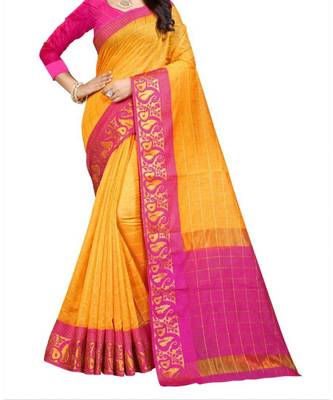yellow woven art silk saree with blouse 1