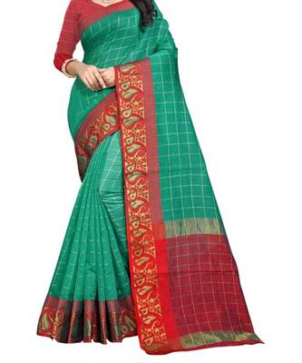 green woven art silk saree with blouse 1