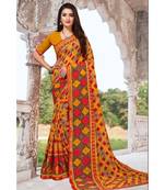 yellow printed chiffon saree with blouse