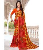 orange printed chiffon saree with blouse
