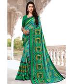 green printed chiffon saree with blouse