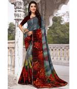 grey printed chiffon saree with blouse