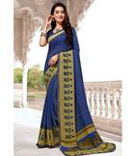 blue printed chiffon saree with blouse