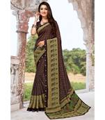 brown printed chiffon saree with blouse