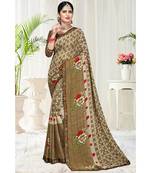 brown printed chiffon saree with blouse
