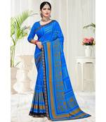 blue printed chiffon saree with blouse