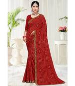 red printed chiffon saree with blouse