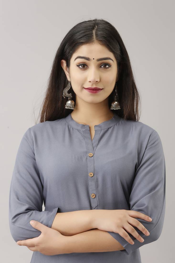 Woman's Soild Color Kurti Kurta for Office and Casual Wear Grey
