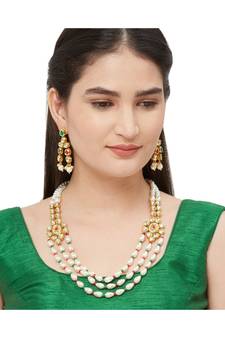 White Bead And Kundan  Necklace Sets