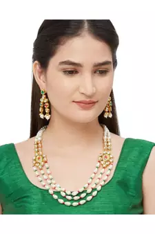 White Bead And Kundan  Necklace Sets
