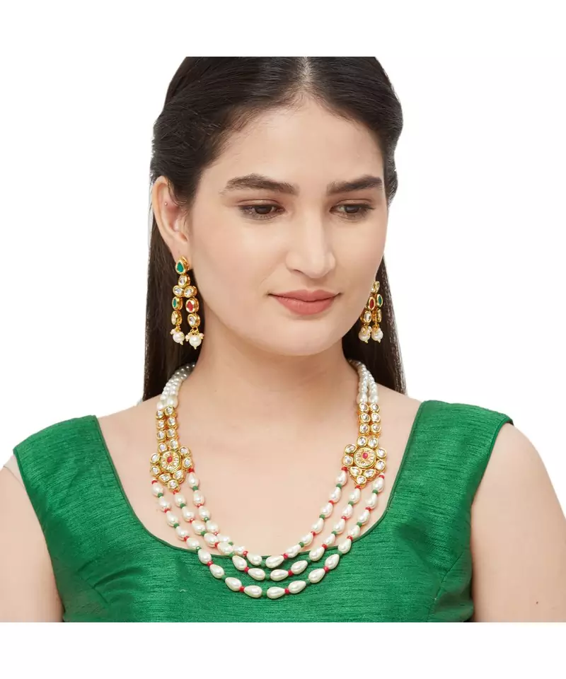 White Bead And Kundan  Necklace Sets
