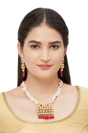 Red Polki Necklace Sets