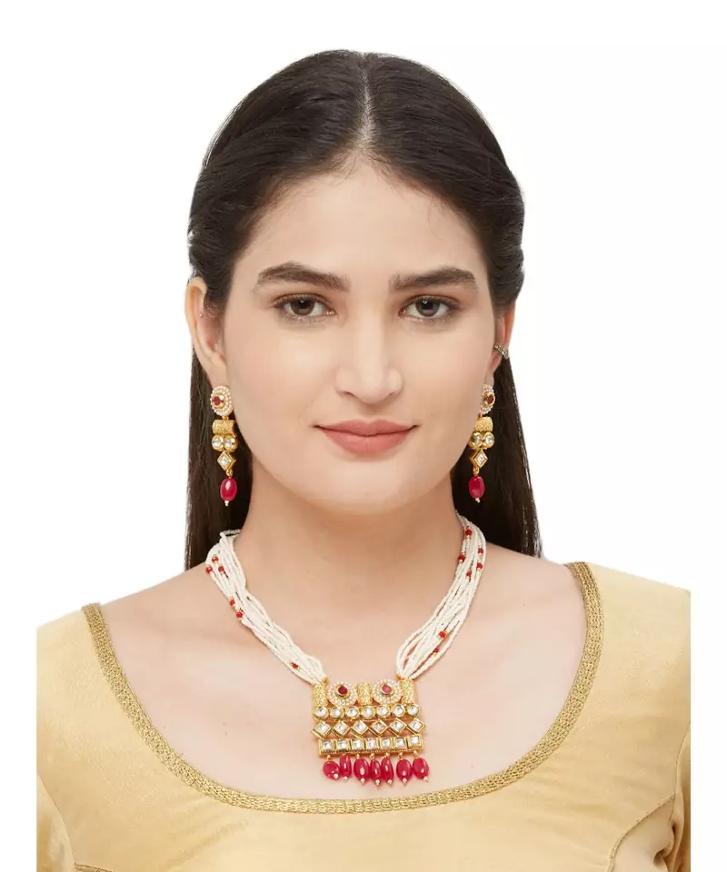 Red Polki Necklace Sets