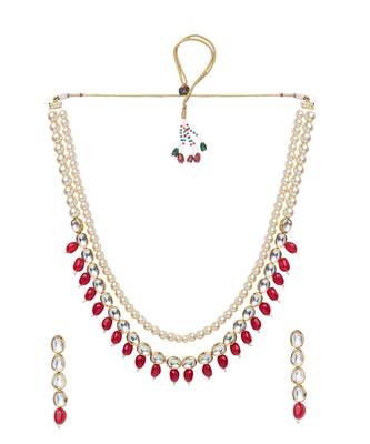 Kundan Necklace With Cream Moti Long Necklace Set 2
