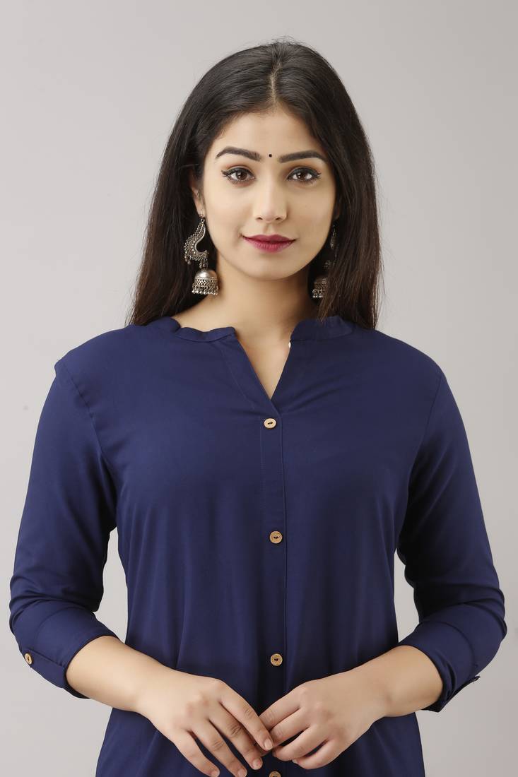 Woman's Soild Color Kurti Kurta for Office and Casual Wear Navy Blue