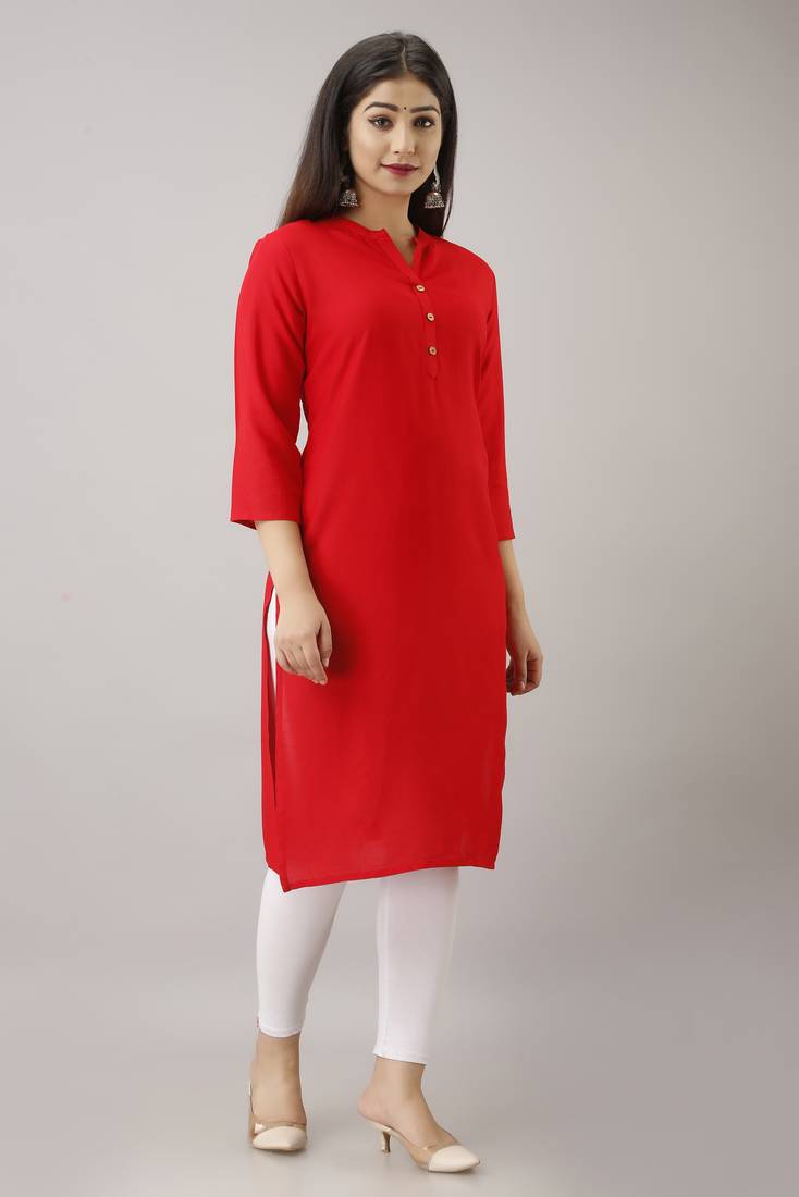 Woman's Soild Color Kurti Kurta for Office and Casual Wear Red