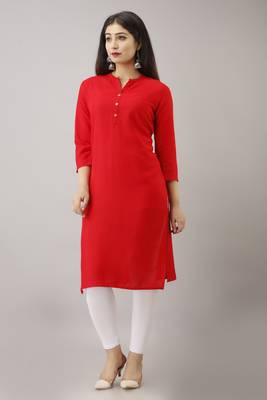 Woman's Soild Color Kurti Kurta for Office and Casual Wear Red 3