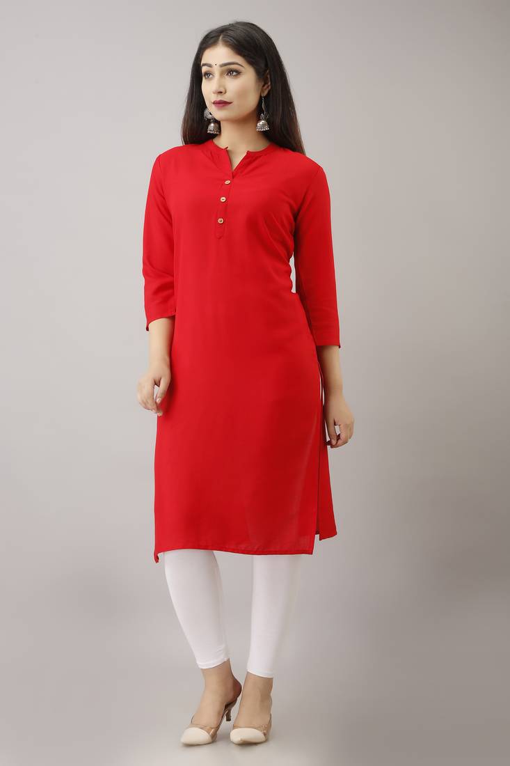 Woman's Soild Color Kurti Kurta for Office and Casual Wear Red