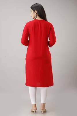 Woman's Soild Color Kurti Kurta for Office and Casual Wear Red 4