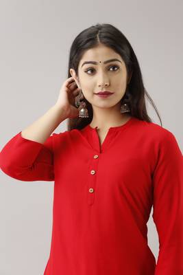 Woman's Soild Color Kurti Kurta for Office and Casual Wear Red 5