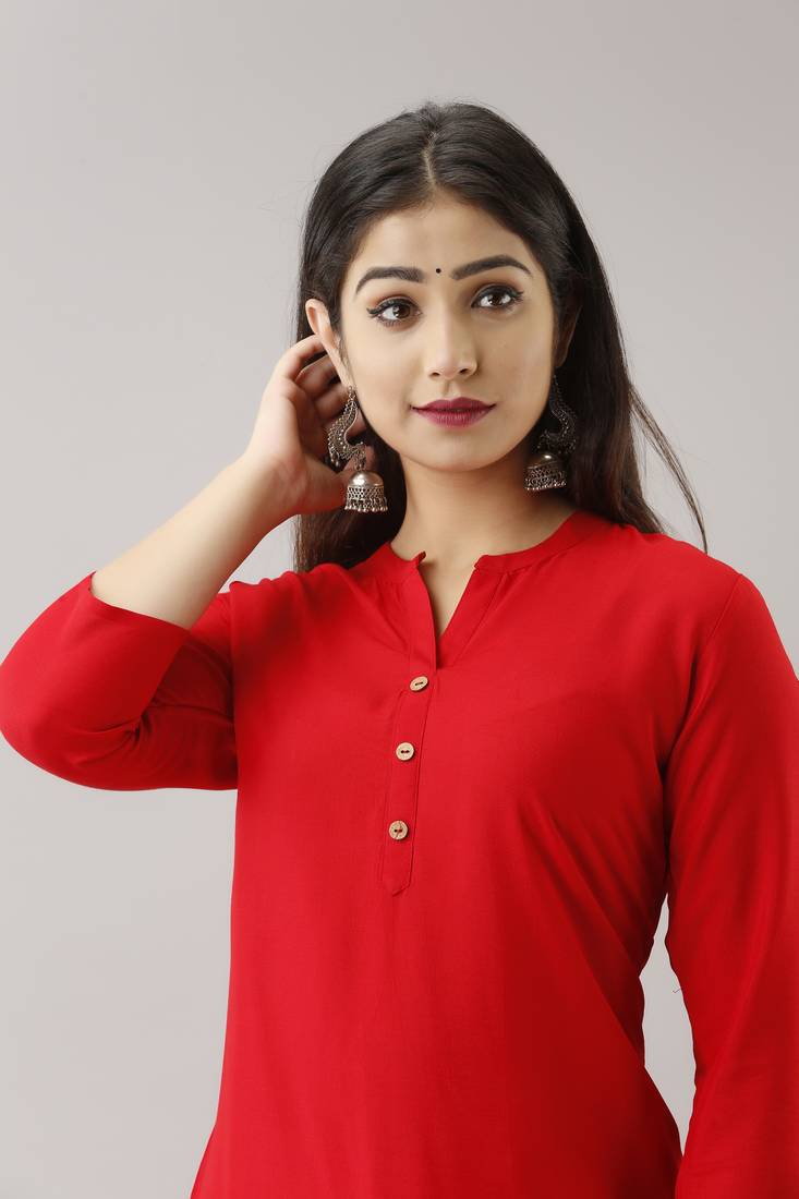 Woman's Soild Color Kurti Kurta for Office and Casual Wear Red