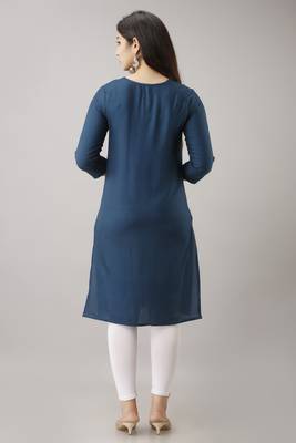18 FOREVER V R FOR U Women Solid Straight Rayon Kurta and Kurti Sea Blue 4