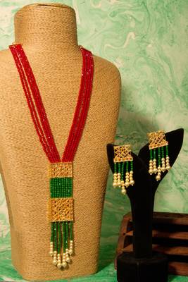 Multicolor Copper Base Gold Plated American Diamond Stone Studded Beaded Necklace Set 1