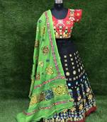 Black embroidered cotton semi stitched lehenga