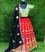 Red embroidered cotton semi stitched lehenga