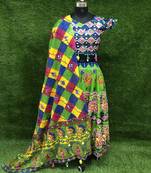 Green embroidered cotton semi stitched lehenga