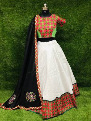 White embroidered cotton semi stitched lehenga 1