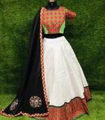 White embroidered cotton semi stitched lehenga