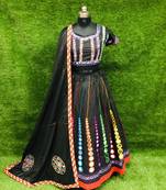 Black embroidered cotton semi stitched lehenga