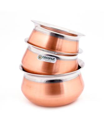Coconut Stainless Steel & Copper Bottom Celebration Handi Big/Medium/Small - Set of 3-400 ML, 500ML & 750ML 1