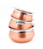 Coconut Stainless Steel & Copper Bottom Celebration Handi Big/Medium/Small - Set of 3-400 ML, 500ML & 750ML