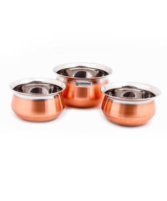 Coconut Stainless Steel & Copper Bottom Celebration Handi Big/Medium/Small - Set of 3-400 ML, 500ML & 750ML 2