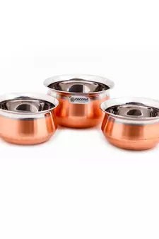 Coconut Stainless Steel & Copper Bottom Celebration Handi Big/Medium/Small - Set of 3-400 ML, 500ML & 750ML