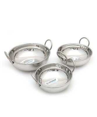 Coconut Stainless Steel Heavy Guage 18 Table Kadai (Without Lid) Cookware - Set of 3-300ML/400ML/600ML 1