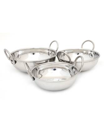 Coconut Stainless Steel Heavy Guage 18 Table Kadai (Without Lid) Cookware - Set of 3-300ML/400ML/600ML 2