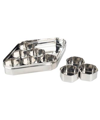 Coconut Stainless Steel Badam Katli Shape Masala Box /Katli Shape C-Thru Lid - Spice Container with 9 Bowls 2