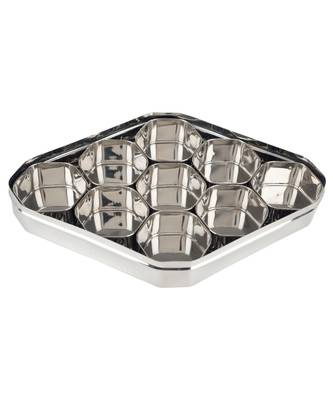 Coconut Stainless Steel Badam Katli Shape Masala Box /Katli Shape C-Thru Lid - Spice Container with 9 Bowls 3